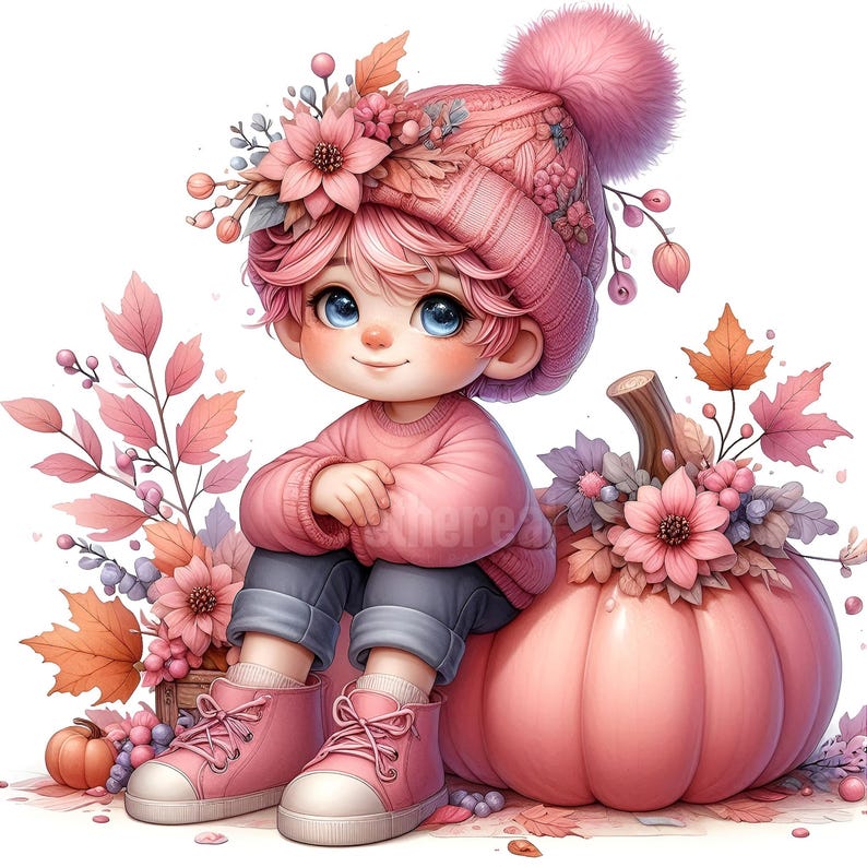 Gnome Clipart, Fall Gnomes Clip Art, Autumn Pink Junk Journal, Fantasy ...