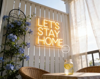 Letrero de neón LED personalizado "Quedémonos en casa", decoración para dormitorio