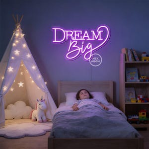 Insegna al neon a LED "Dream Big", luce al neon personalizzata, decorazione con citazione motivazionale per ufficio, arte murale estetica per camera da letto, regalo personalizzato