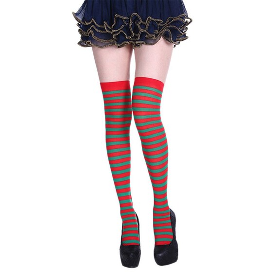 New Ladies Striped Stockings Socks Thigh High Black White Red