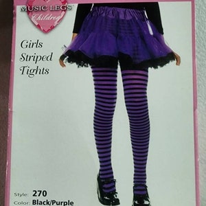 Purple and Black Striped Stripes Children Girl's Stocking Tights Socks New Medium 4-7