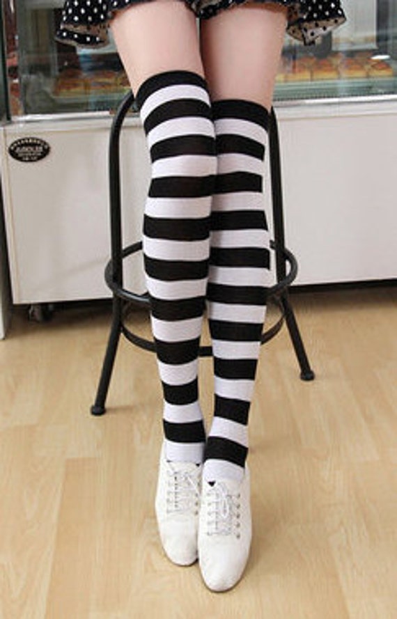 Black and White Striped Stripes Women's Stocking Thigh | Etsy