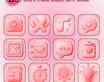Paquete de iconos de San Valentín en rosa suave / 110 iconos para iOS y Android / Descarga instantánea