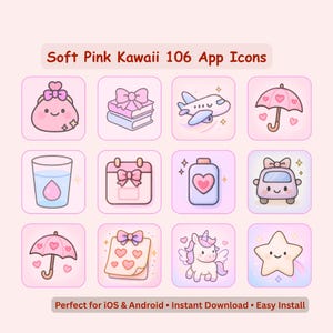 Soft Pink Kawaii App Icons | 106 Pastel iOS & Android Theme (Digital Download)
