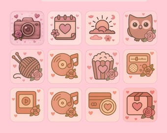 109 Pink Watercolor Cottage App Icons • Pastel Phone Theme for iOS & Android