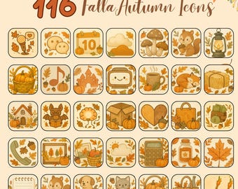 Fall Autumn App Icons | 116 Cozy Pumpkin iOS 17 Theme for iPhone & Android