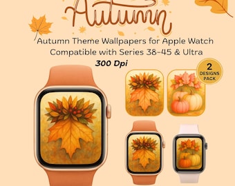 Fondo de pantalla otoñal para Apple Watch / Calabaza y hojas (Descarga digital)