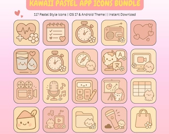 Iconos de aplicaciones Kawaii Pastel: Tema Beige Rosa 117 (Descarga instantánea)