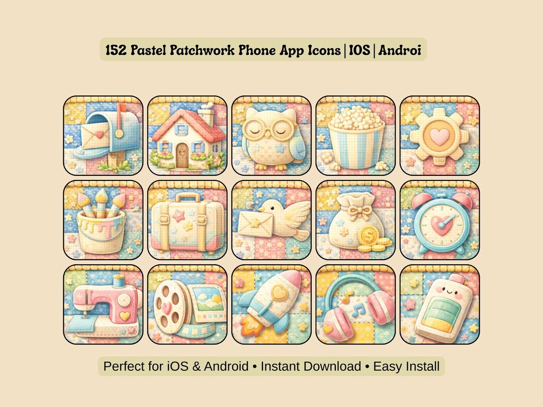 Pastel Patchwork App Icons, Cottagecore Theme, Ios Android (digital ...