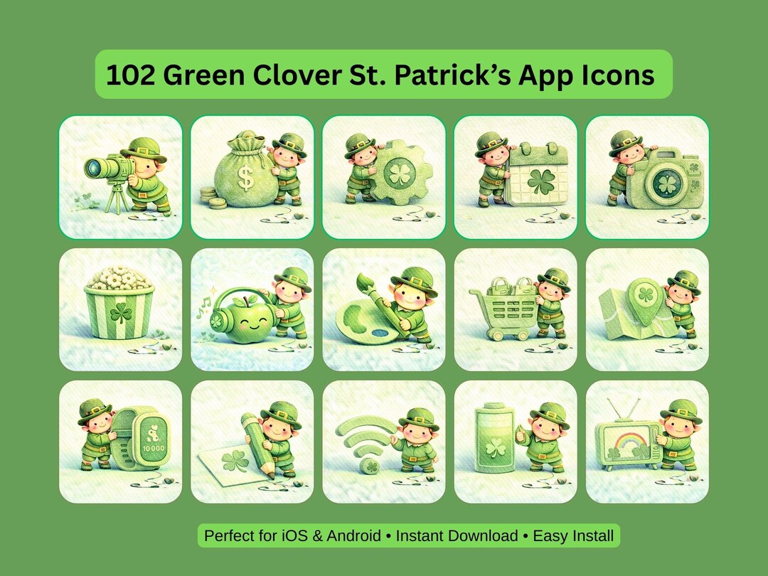 Patrick Icon Ios 102 Green Clover St. Patrick’s App Icons for Ios and Android| Instant ...