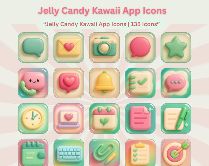 Icon Pack Cute Kawaii Aesthetic - Pink and Purple - Doodle Style Hand ...