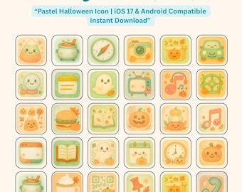 Iconos de aplicaciones de Halloween en tonos pastel: Tema Kawaii para iOS 17 y Android (Descarga instantánea)