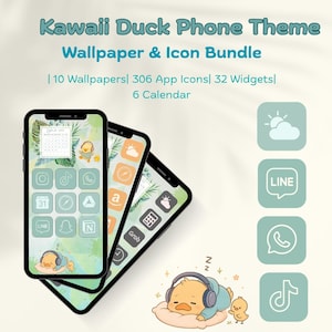 Yellow Duck phone theme|cute animal icon bundle|kawaii pastelcartoon|Cute Widget|wallpaper|iOS theme|android theme|pastel aesthetic download