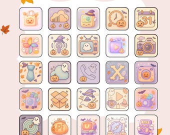 Iconos de aplicaciones Kawaii Pastel Halloween: Tema para iOS 17 (Descarga digital)