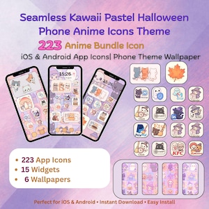 Tema de Halloween Kawaii Pastel para teléfono: Íconos de anime, widgets de fantasmas (Descarga digital)