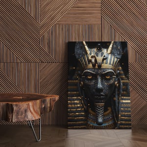 Egyptian Pharaoh Wall Art, Ancient Egyptian Decor, Gold Black Canvas Print, Mysterious Pharaoh Mask, Egyptian Style Wall Art