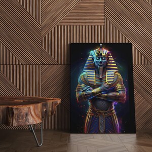 Vibrant Egyptian Pharaoh Wall Art, Colorful Ancient Egypt Decor, Bold Pharaoh Poster, Mystical Wall Hanging, Luxurious Home Decor