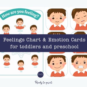 Tarjetas de emociones imprimibles y tabla de sentimientos para niños / Actividades de aprendizaje socioemocional (SEL) para niños pequeños y preescolares / Identificar emociones / Rincón de la calma