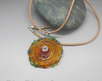 Glass Disk Necklace - pale topaz