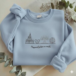Embroidered Disney World Sweatshirt, Happiest Place On Earth Crewneck, Minimalist Disney Parks Shirt, Castle Epcot Gift, Aesthetic RRD-2WL81 image 2