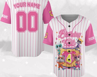 Custom Disney SuperKitties Baseball Jersey, Junior Super Kitties Ginny Sparks Buddy Bitsy Birthday Gift, Disneyland SuperKitties D2N115