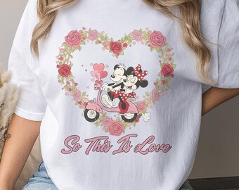Disney Mickey and Minnie So This Is Love Shirt, Disney Couple Matching T-Shirt, Valentine Coquette Shirt, Valentine's Day Gift C1NT05