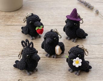 Multiple Handmade Crochet Crow Keychain, Cute Raven Amigurumi Bag Charm, Gothic Bird Gift, Witchy Crow Plush Accessory YRD-44S08C