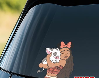 Pegatina de Moana: Hei Hei y Pua acurrucándose juntos, Disney, para portátiles, botellas de agua, teléfonos y más, para diario G5SY11-2