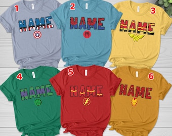 Personalized Superhero Group Shirt, Custom Avenger Characters Shirt, Superhero Birthday Party Theme, Family Vacation Matching Tee NEUT01