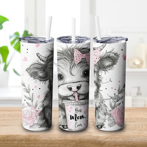 Best Mom Ever Tumbler Wrap, Highland Cow Mother&#39;s Day Tumbler Template, 20oz Skinny Tumbler, Sublimation Design Digital Download PNG