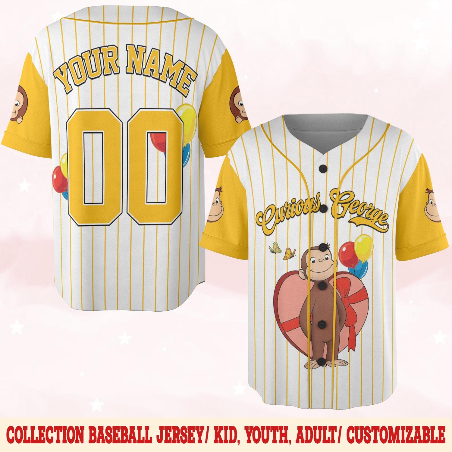 Discover Curious George Birthday Baseball Jersey, Curious George Baseball Shirt, Curious George Birthday Boy Jersey, Custom Baseball Jersey