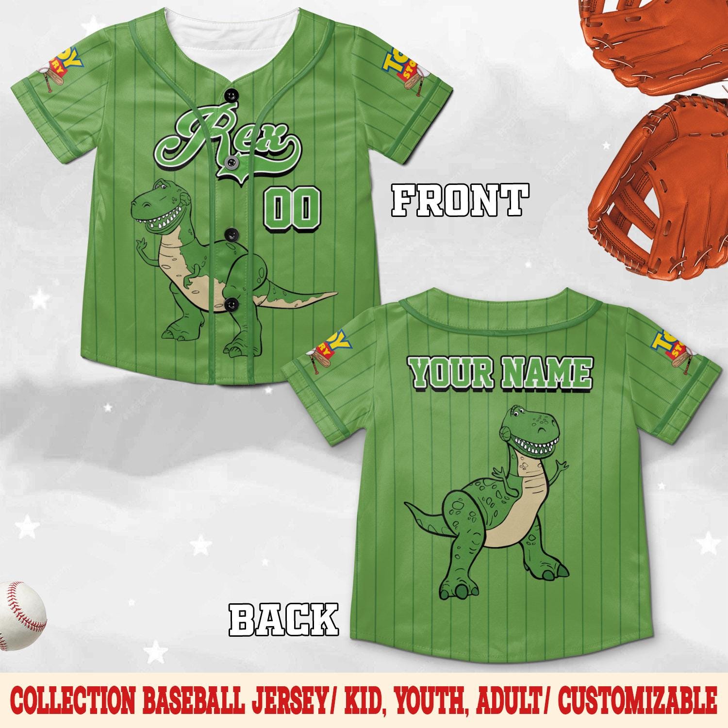 Discover Rex Toy Story Baseball Jersey, Personalized Disney Jersey for Kids & Adults, Vintage Team Outfit for Disney Fans