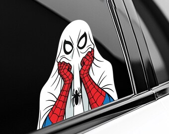 Funny Spider-Man Halloween Sign Vinyl Sticker, Spider Man Peeker, Vinyl Spider Peeker Waterproof Sticker, Peekaboo Car Sticker D2I545