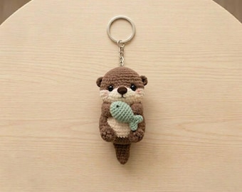 Multiple Crochet Otter Keychain, Cute Handmade Animal Key Ring, Amigurumi Otter Bag Charm, Gift for Her, Kawaii Otter Accessory Y-01062609C