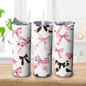 Coquette Tumbler Wrap /Coquette Sublimation / 20 oz Skinny Tumbler Design, 3D Coquette PNG pink bows/ Plaid Coquette/ Girly Ribbon Aesthetic
