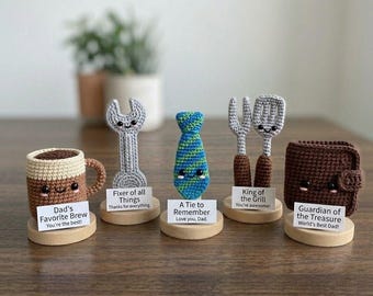 Crochet Father's Day Gift with Message Card, Emotional Support Coffee Wrench Tie Grill Wallet, Handmade Dad Gift, Desk Buddy R-13052644