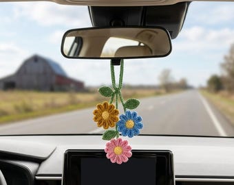 Multiple Crochet Car Hanging Accessories Rear View Mirror Charm Handmade Flower Plant New Car Gift for New Driver Y-14052611C