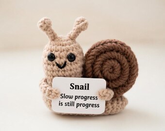 Multiple Crochet Garden Animals Set of 5, Amigurumi Mushroom Acorn Sunflower Ladybug Snail with Messages, Inspirational Gift Set R-02042634