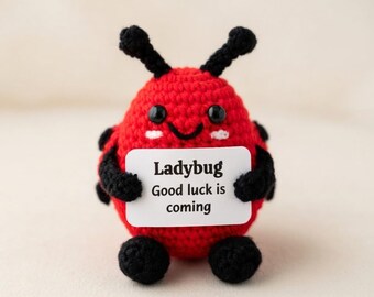 Multiple Crochet Garden Animals Set of 5, Amigurumi Mushroom Acorn Sunflower Ladybug Snail with Messages, Inspirational Gift Set R-02042634