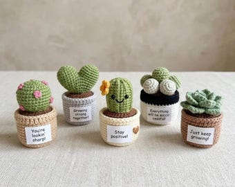Multiple Handmade Crochet Positive Succulent, Emotional Support Gift, Cute Potted Cactus Desk Decor, Encouragement Gift Y-14052605C