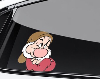 Pegatina de Disney Gruñón Peekaboo, Blancanieves y los Siete Enanitos, Pegatina para parachoques Gruñón de dibujos animados, Calcomanía Gruñona para coche NGU222