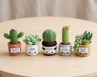 Multiple Handmade Crochet Positive Succulent, Emotional Support Gift, Cute Potted Cactus Desk Decor, Encouragement Gift Y-14052608C