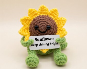 Multiple Crochet Garden Animals Set of 5, Amigurumi Mushroom Acorn Sunflower Ladybug Snail with Messages, Inspirational Gift Set R-02042634