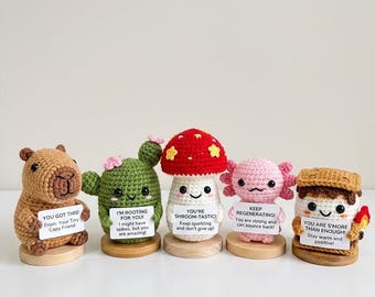 Multiple Positive Crochet Gift, Cute Amigurumi Cactus Mushroom Axolotl Smore Desk Decor, Motivational Encouragement Support Toy Y-05052608C