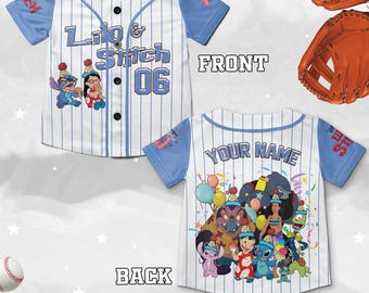 Personalized Disney Lilo & Stitch Birthday Baseball Jersey, Custom Disney Stitch Angel Lilo Birthday Gift, Disneyland Family C1IQ23