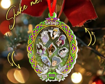 Personalized Disney Villains Shaker Ornament, Disney Villains Characters Christmas 4D Ornament, Evil Queen Maleficent Hades NGUB04