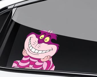 Pegatina de gato de Cheshire con el escondite, vinilo de Alicia en el País de las Maravillas para coche, impermeable, con el sombrero de bruja mágico, para coche y portátil NGU224
