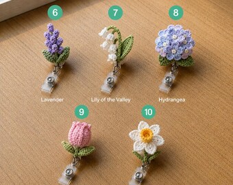 Handmade Crochet Flower Badge Reel Collection, ID Holder for Nurse and Teacher, Amigurumi Badge Clip, Gift for Healthcare Workers R-13052625