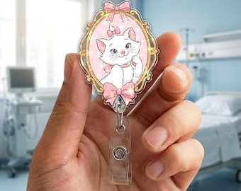 Disney Nurse the Aristocats Marie Cat Badge Reel, personalized Badge, retractable ID Badge Holder, gift for Nurse, disneyland Trip NGYB20