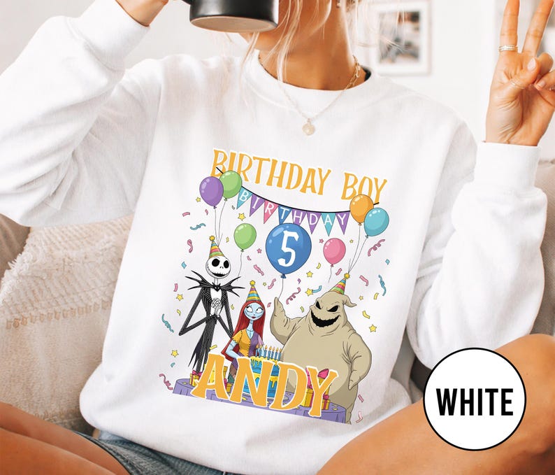 Personalized Nightmare Before Christmas Birthday Sweatshirt, Jack Skellington 5th Birthday Andy Sweatshirt, Disney Halloween Shirt JCPB06-2 bild 7